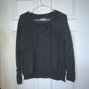 lace up front grey sweater